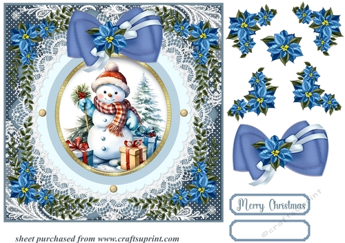 Blue Christmas Snowman card front 1