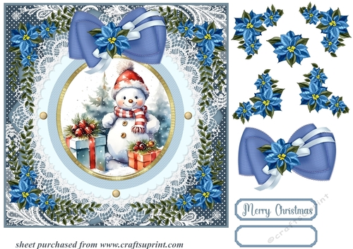 Blue Christmas Snowman card front 2