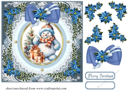 Blue Christmas Snowman card front 3