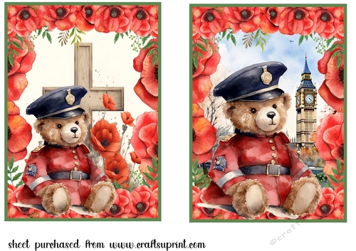 2 5x7 aprox Red poppy Chelsea Pensioner card fronts