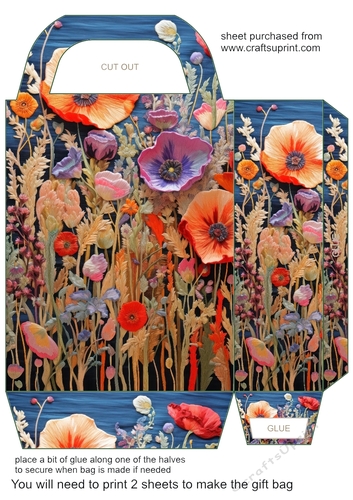 Embroidered poppies gift bag 3