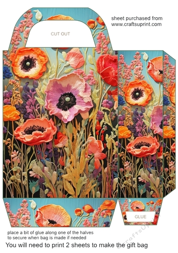 Embroidered poppies gift bag 12