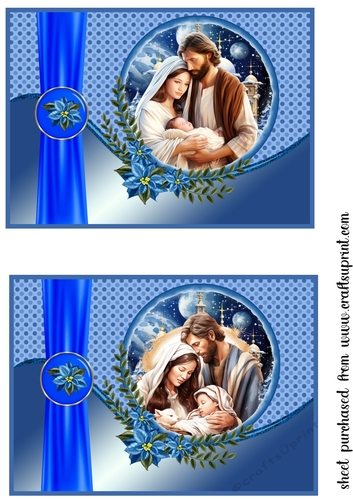 2 Blue Christmas nativity card fronts