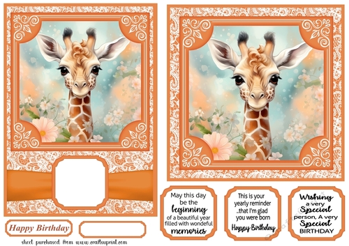 5x7 and 6x6 aprox Orange giraffe card fronts