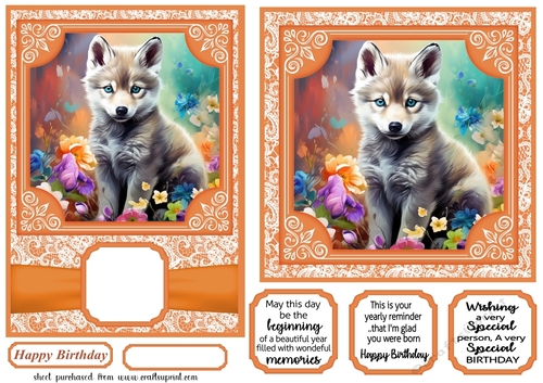 5x7 and 6x6 aprox Orange wolf card fronts