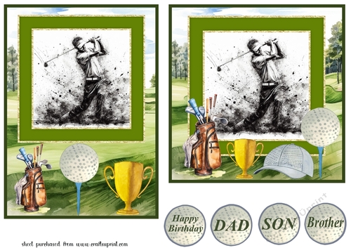 5x7 and 6x6 aprox Golfer card front 9
