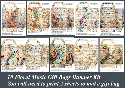 10 Floral notes gift bag bumper kit