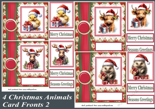 4 Christmas animal card front kit 2