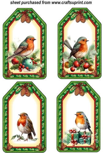 4 Christmas robin tag toppers 1