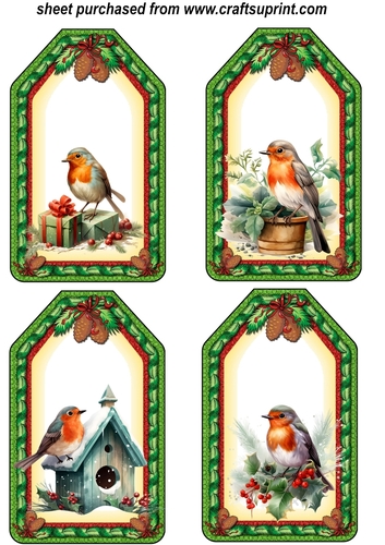 4 Christmas robin tag toppers 2