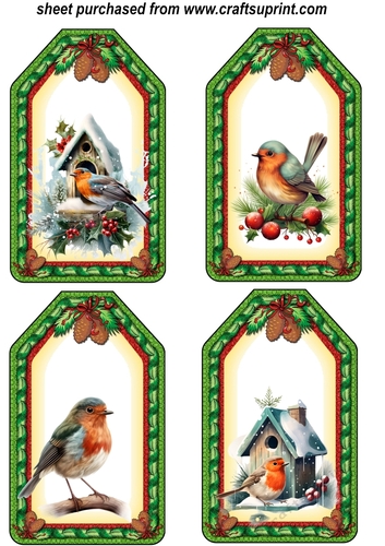 4 Christmas robin tag toppers 3