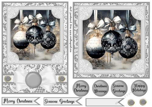 5x7 and 6x6 Grey and black baubles card fronts 1