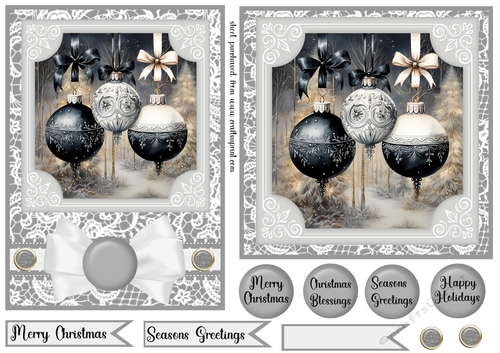 5x7 and 6x6 Grey and black baubles card fronts 3