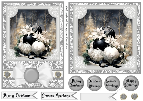 5x7 and 6x6 Grey and black baubles card fronts 5