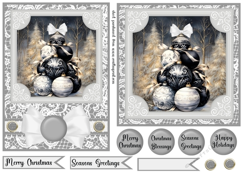 5x7 and 6x6 Grey and black baubles card fronts 7