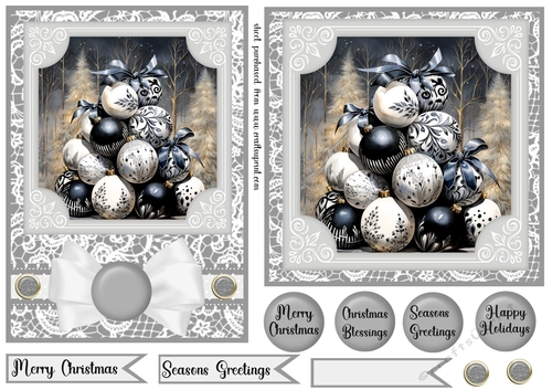 5x7 and 6x6 Grey and black baubles card fronts 8
