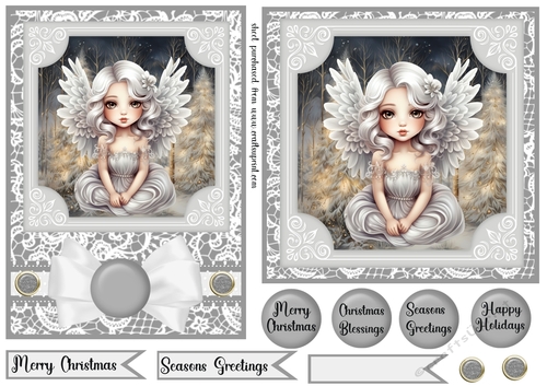 5x7 and 6x6 Aprox Silver Christmas angel card fronts 5