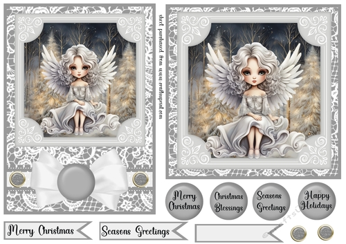 5x7 and 6x6 Aprox Silver Christmas angel card fronts 7