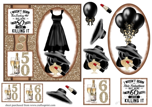 Black and gold age 50/60 Ladies Birthday card front 1