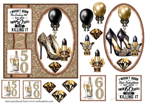 Black and gold age 50/60 Ladies Birthday card front 2