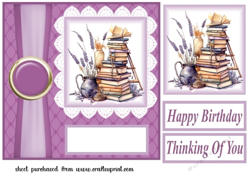 Lavender and books card front 1