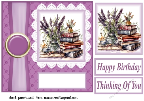Lavender and books card front 2