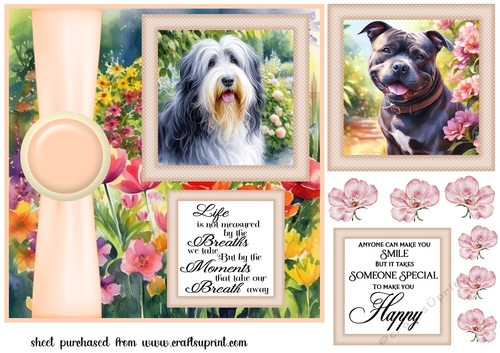 Peach Summer garden pup card front 4