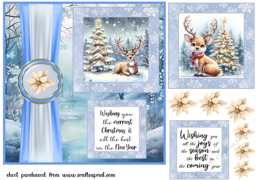 Snowy forest reindeer card front 1