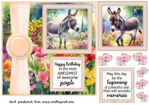 Cute donkey in garden card front 3