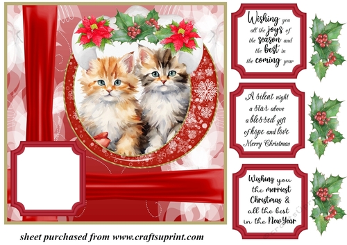 Red Christmas kittens card front 2