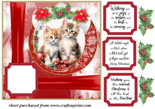 Red Christmas kittens card front 3