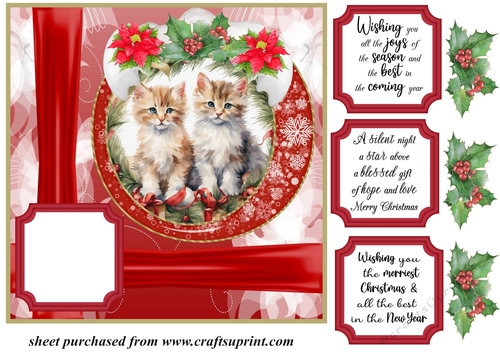 Red Christmas kittens card front 5