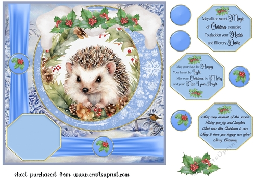 Blue Christmas hedgehog card front 4