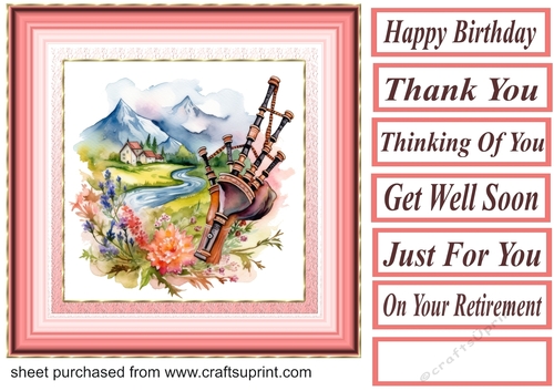 Floral bagpipes card front 1