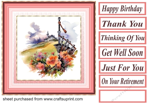Floral bagpipes card front 2