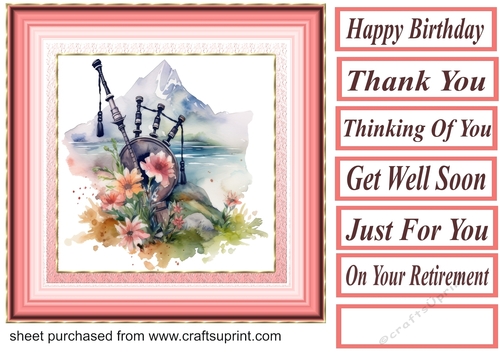 Floral bagpipes card front 3