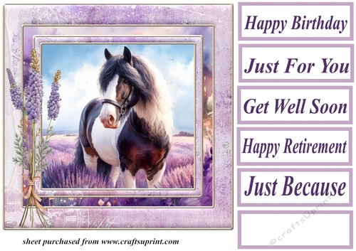 Framed lavender horse card front 8