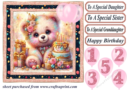 Age 1-5 Birthday teddy card front 4