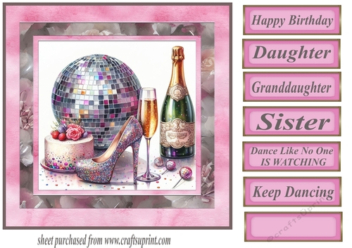 Keep dancing female Birthday card front 1