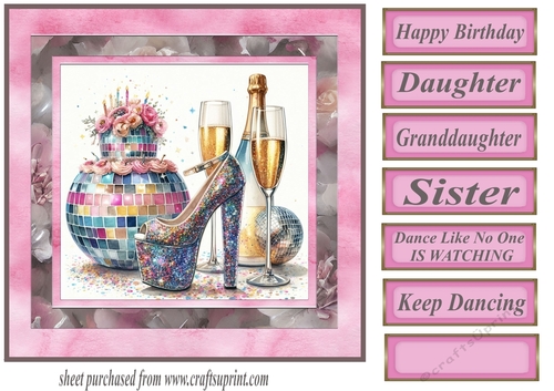 Keep dancing female Birthday card front 2
