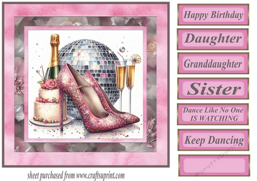 Keep dancing female Birthday card front 3