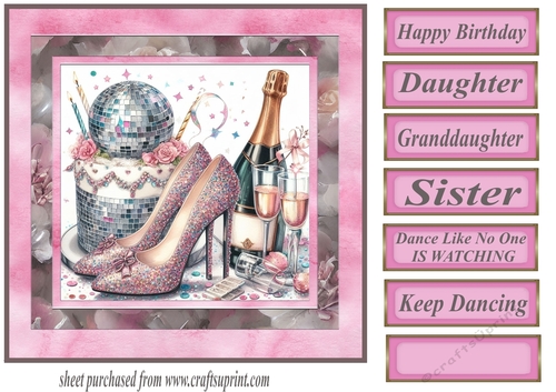 Keep dancing female Birthday card front 4