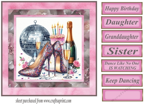 Keep dancing female Birthday card front 8