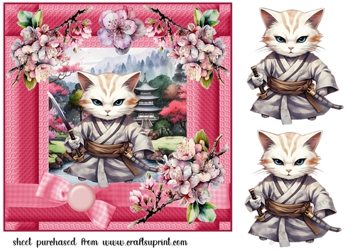 Pink Samurai cat card front 4