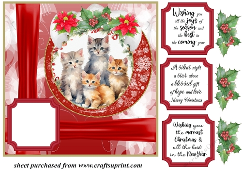 Red Christmas kittens card front (new) 4