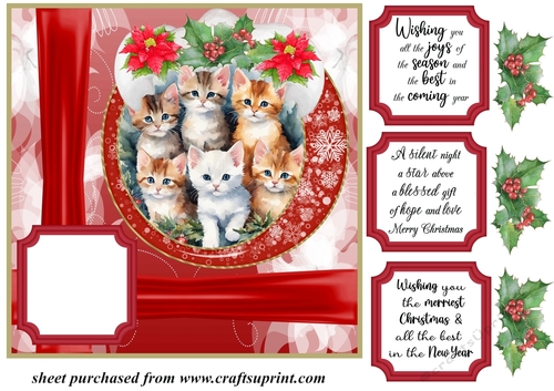 Red Christmas kittens card front (new) 5