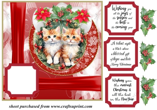Red Christmas kittens card front (new) 7