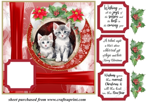 Red Christmas kittens card front (new) 10
