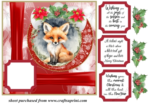 Red Christmas fox card front 1