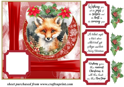 Red Christmas fox card front 2